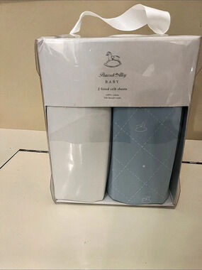 Peacock Alley 2 Fitted Crib Sheets White & Blue Cotton Crib Sheets NWT